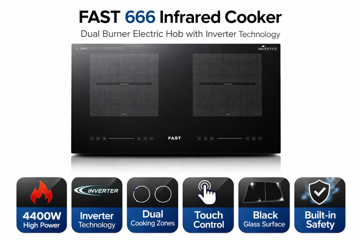 FAST 666 Infrared Cooker 4400W Dual Burner Electric Hob | Inverter Tec ...
